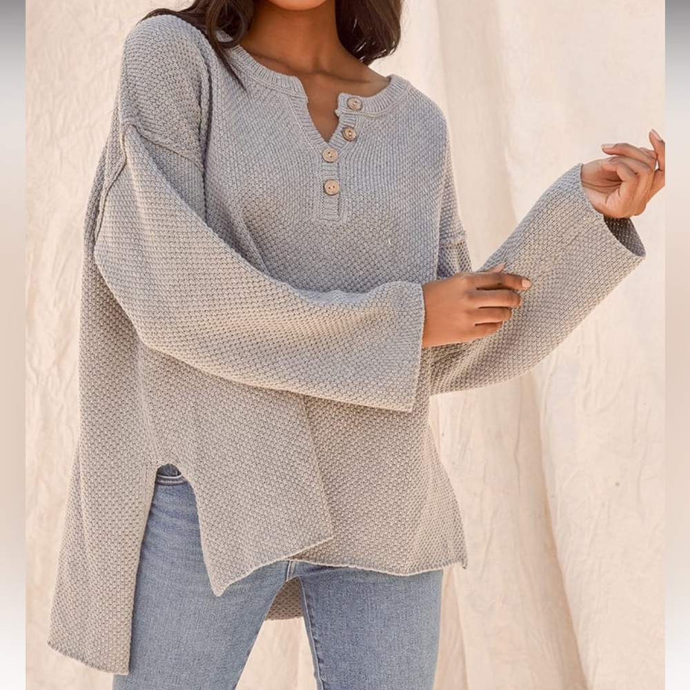 ✨3/$30 Lulu’s Cold Days Grey Knit Oversized Sweater Top